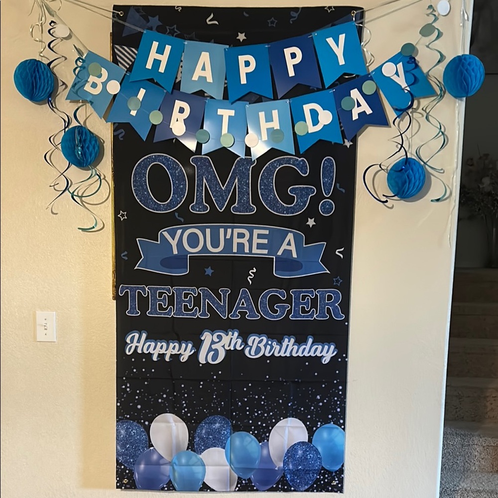 Blue Happy Birthday Banner Set 13 Yr Old